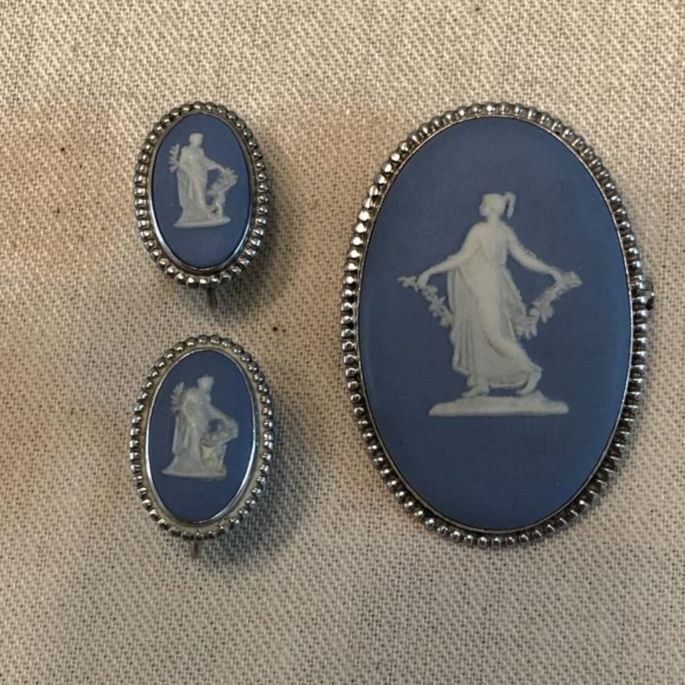 Antique Wedgwood Earrings and Brooch